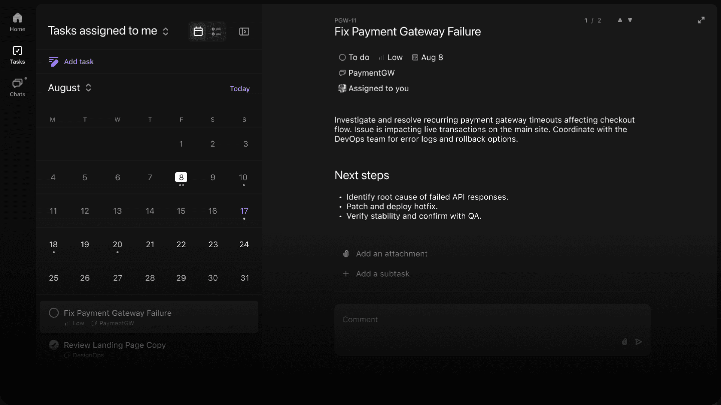 Convoe calendar screen connected to task detail and next steps